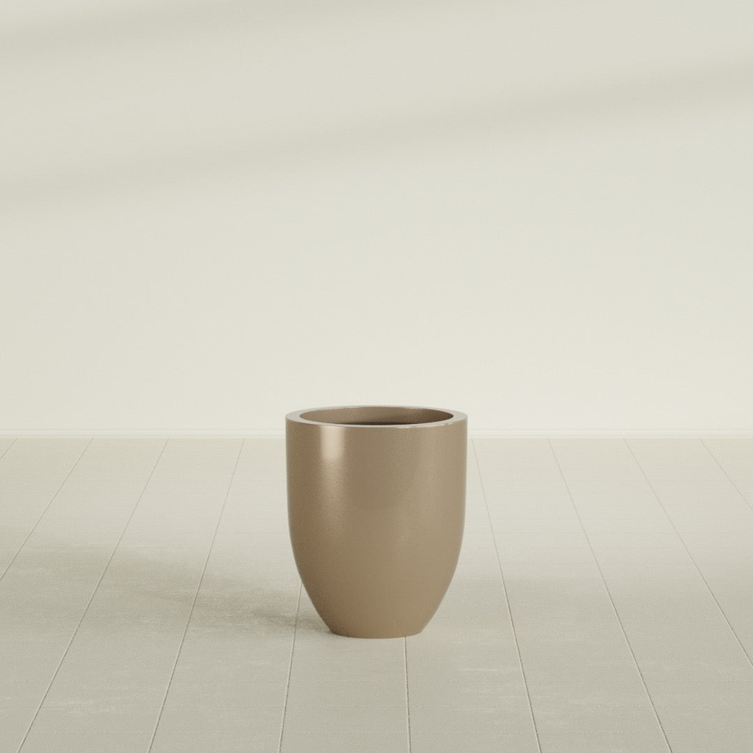 Valencia Tapered Round Planter in Gloss Metallic Gold, 15"D × 18"H, shown empty