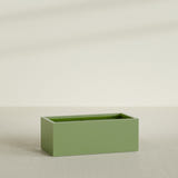 Torino Wide Rectangular Planter in Satin Green, 48"L × 24"D × 18"H, shown empty