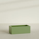 Torino Wide Rectangular Planter in Satin Green, 48"L × 24"D × 18"H, shown empty
