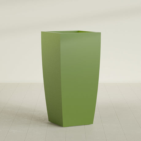 Toulan Tapered Square Planter in Satin Green, 23"W × 48"H, shown empty