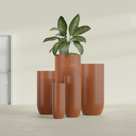 Saint Tropez Bullet Round Planter in Matte Terra Cotta, 28"D × 60"H, shown empty