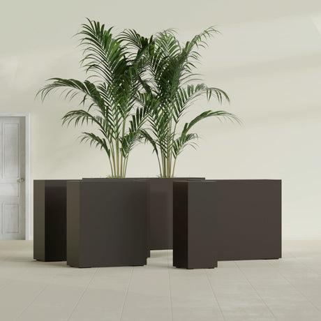 Perth Corner fiberglass planter in Matte Dark Brown, size range, in a sunlit interior