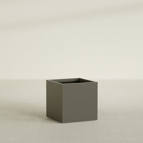 Montroy Cube Planter in Matte Bronze, 28", shown empty