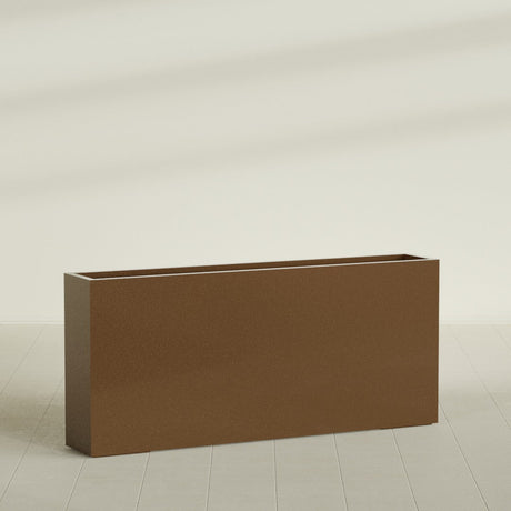 Delray Rectangular Planter in Metallic Bronze, 72"L × 12"D × 32"H, shown empty