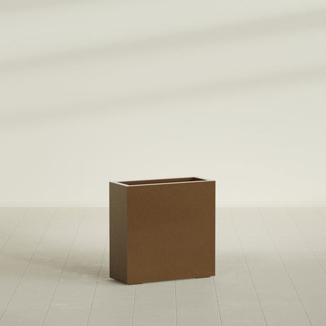 Milano Narrow Rectangular Planter in Metallic Bronze, 24"L × 10"D × 24"H, shown empty