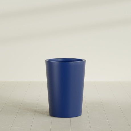 Tegel Round Tapered Planter in Matte Cobalt Blue, 22"D × 30"H, shown empty
