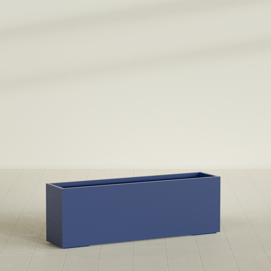 Tolga Rectangular Planter in Matte Cobalt Blue, 72"L × 16"D × 24"H, shown empty