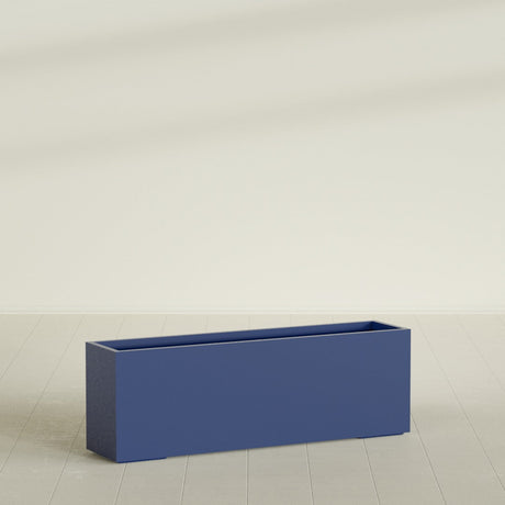 Tolga Rectangular Planter in Matte Cobalt Blue, 72"L × 16"D × 24"H, shown empty