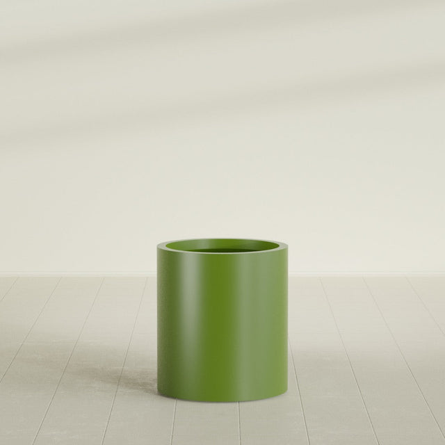 Rio Grande Cylinder Planter in Satin Green, 18"D × 20"H, shown empty
