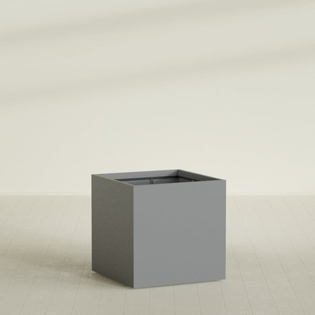 Montroy Cube Planter in Matte Gunmetal, 40", shown empty