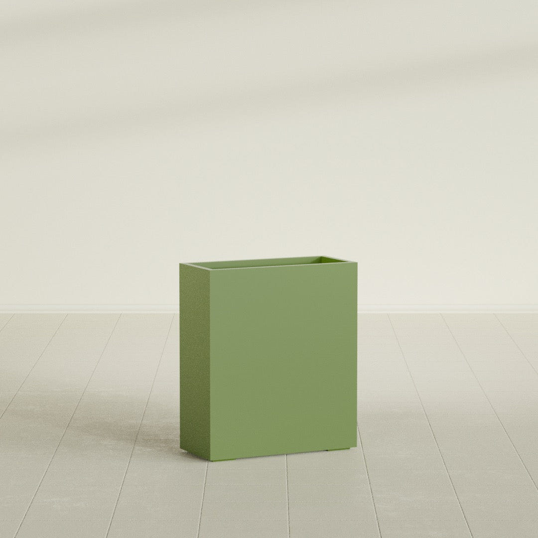 Perth Rectangular Planter in Satin Green, 36"L × 16"D × 42"H, shown empty