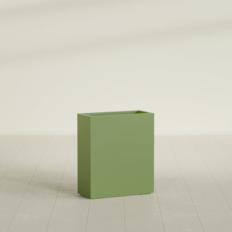 Perth Rectangular Planter in Satin Green, 36"L × 16"D × 42"H, shown empty