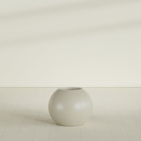Globe Planter in Satin Beige, 24"D × 19"H, shown empty
