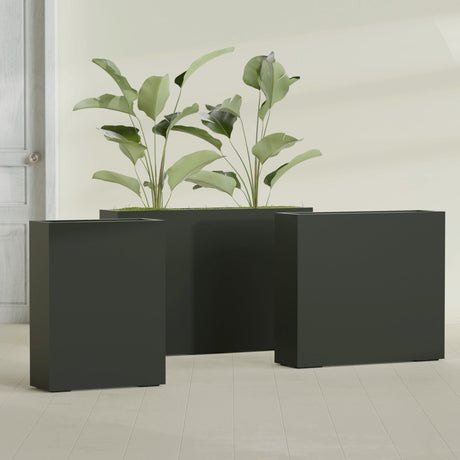 Amesbury Narrow Rectangular fiberglass planter in Matte Charcoal, size range, in a sunlit interior