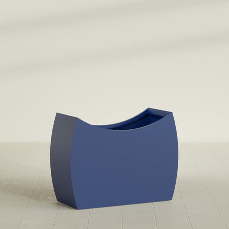 Seoul Curved Planter in Matte Cobalt Blue, 48"L × 20"D × 36"H, shown empty