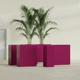 Perth Corner fiberglass planter in Gloss Eggplant, size range, in a sunlit interior