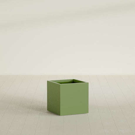 Montroy Cube Planter in Satin Green, 24", shown empty