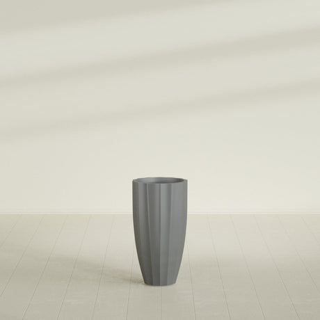 San Jose Tall Fluted Planter in Matte Gunmetal, 16"D × 30"H, shown empty