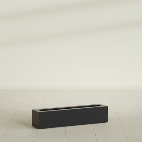 Salon Box Planter in Matte Black, 36" Long, shown empty