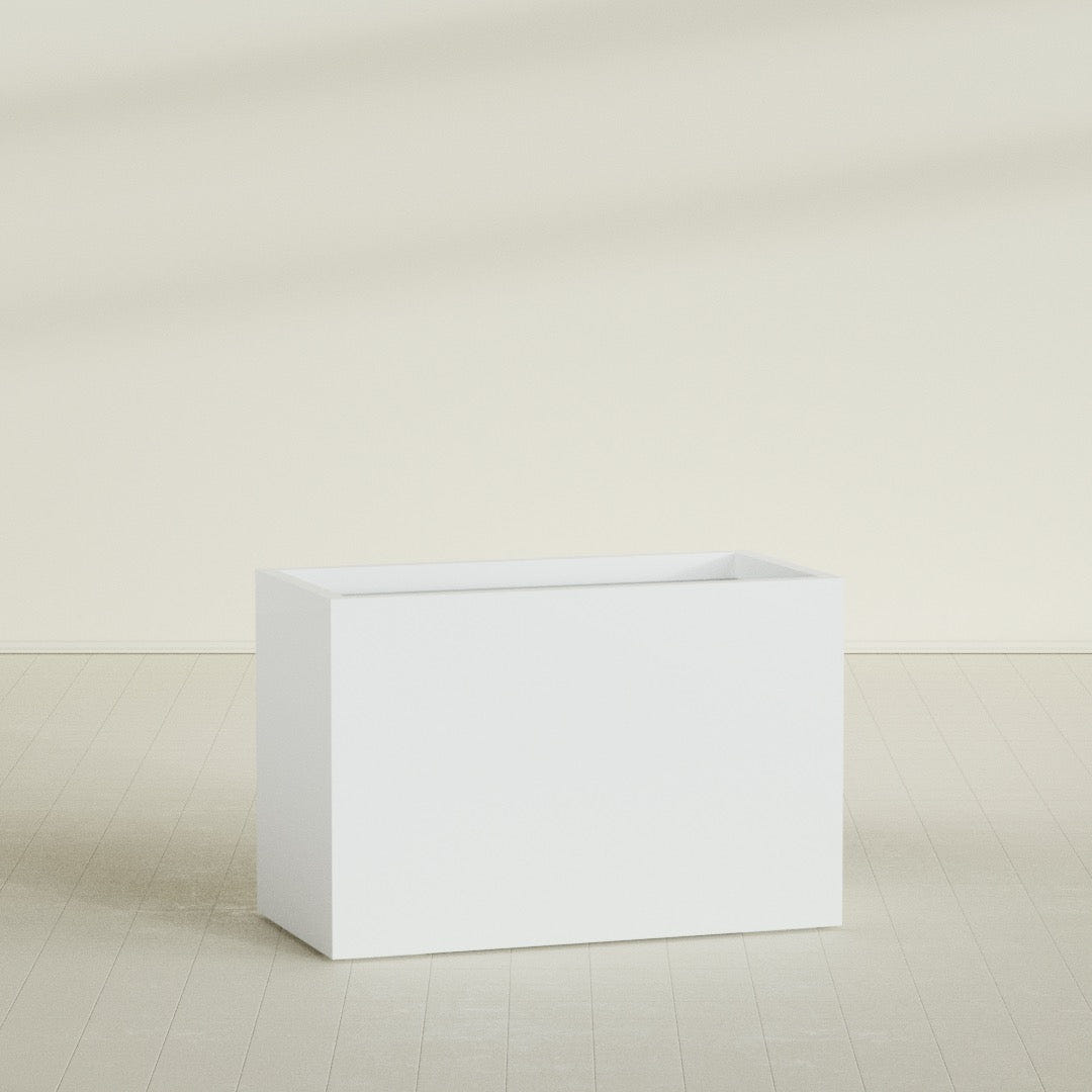 Brisbane Rectangular Planter in Matte Bright White, 48"L × 24"D × 32"H, shown empty