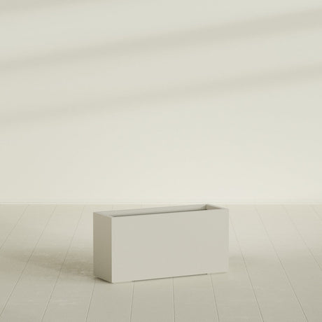 Hollywood Narrow Rectangular Planter in Satin Beige, 36"L × 12"D × 24"H, shown empty