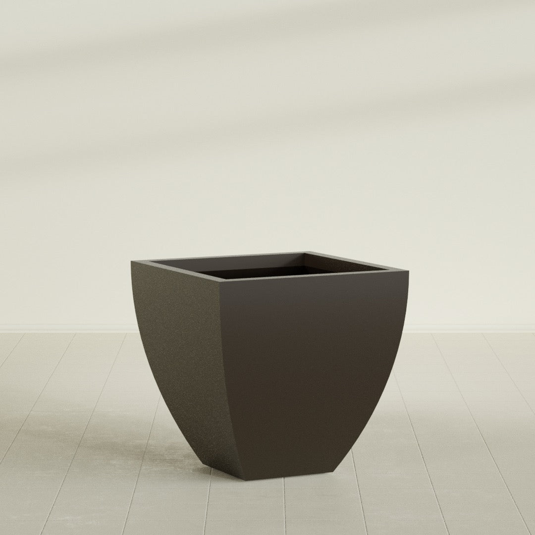 Lima Tapered Square Planter in Matte Dark Brown, 30", shown empty