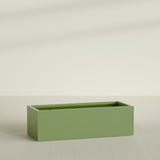 Torino Wide Rectangular Planter in Satin Green, 60"L × 24"D × 18"H, shown empty
