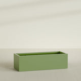 Torino Wide Rectangular Planter in Satin Green, 60"L × 24"D × 18"H, shown empty