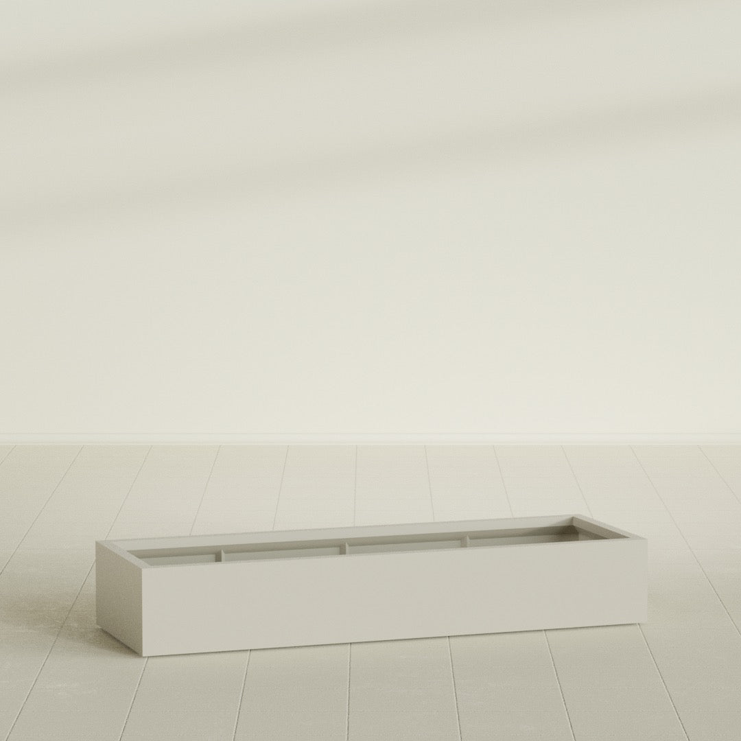 Antwerp Rectangular Planter in Satin Beige, 72"L × 24"D × 12"H, shown empty
