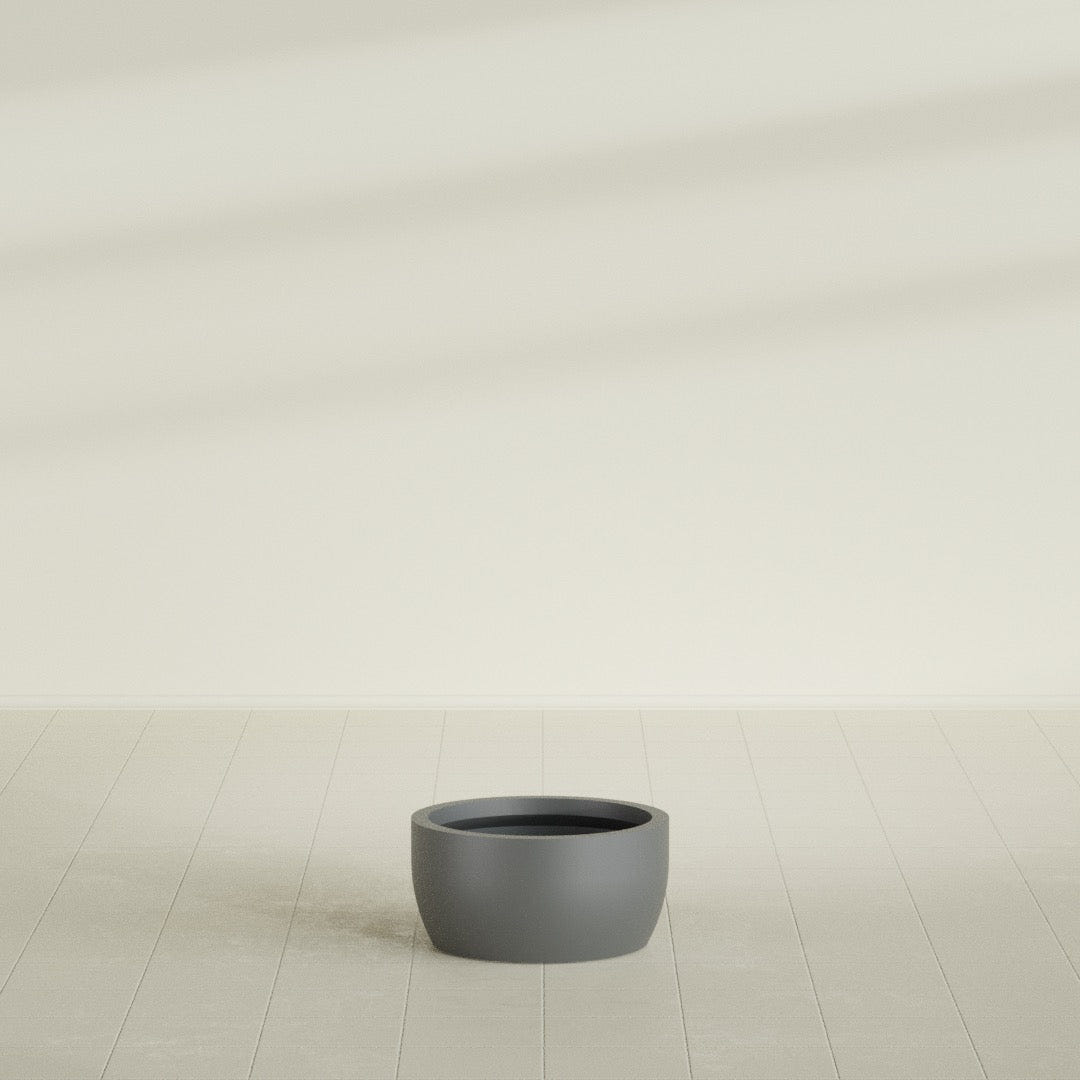 Casablanca Bowl Planter in Matte Gunmetal, 20"D × 10"H, shown empty