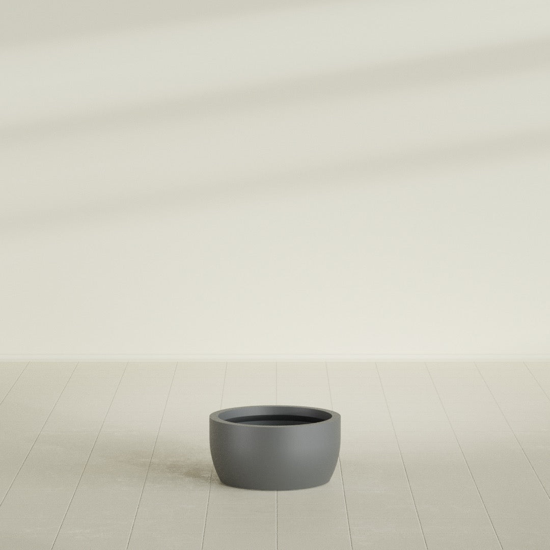 Casablanca Bowl Planter in Matte Gunmetal, 20"D × 10"H, shown empty