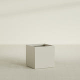 Montroy Cube Planter in Satin Beige, 28", shown empty