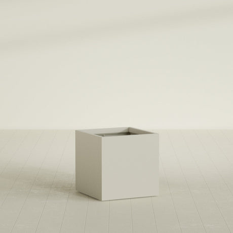 Montroy Cube Planter in Satin Beige, 28", shown empty
