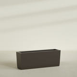 Panama Tapered Rectangular Planter in Matte Dark Brown, 48"L × 12"D × 18"H, shown empty