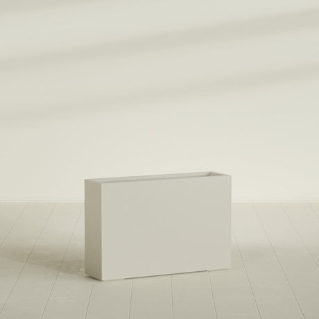 Milano Narrow Rectangular Planter in Satin Beige, 36"L × 10"D × 24"H, shown empty