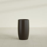 Lisbon tall round tapered fiberglass planter in Matte Dark Brown, 18 in diameter, 32 in high, shown empty