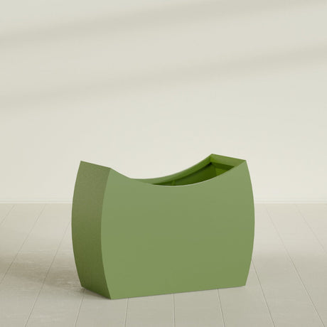 Seoul Curved Planter in Satin Green, 48"L × 20"D × 36"H, shown empty