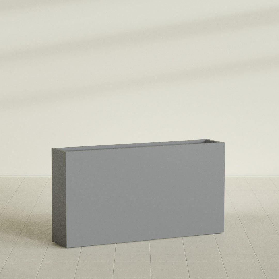 Delray Rectangular Planter in Matte Gunmetal, 60"L × 12"D × 32"H, shown empty