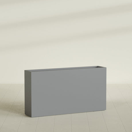 Delray Rectangular Planter in Matte Gunmetal, 60"L × 12"D × 32"H, shown empty