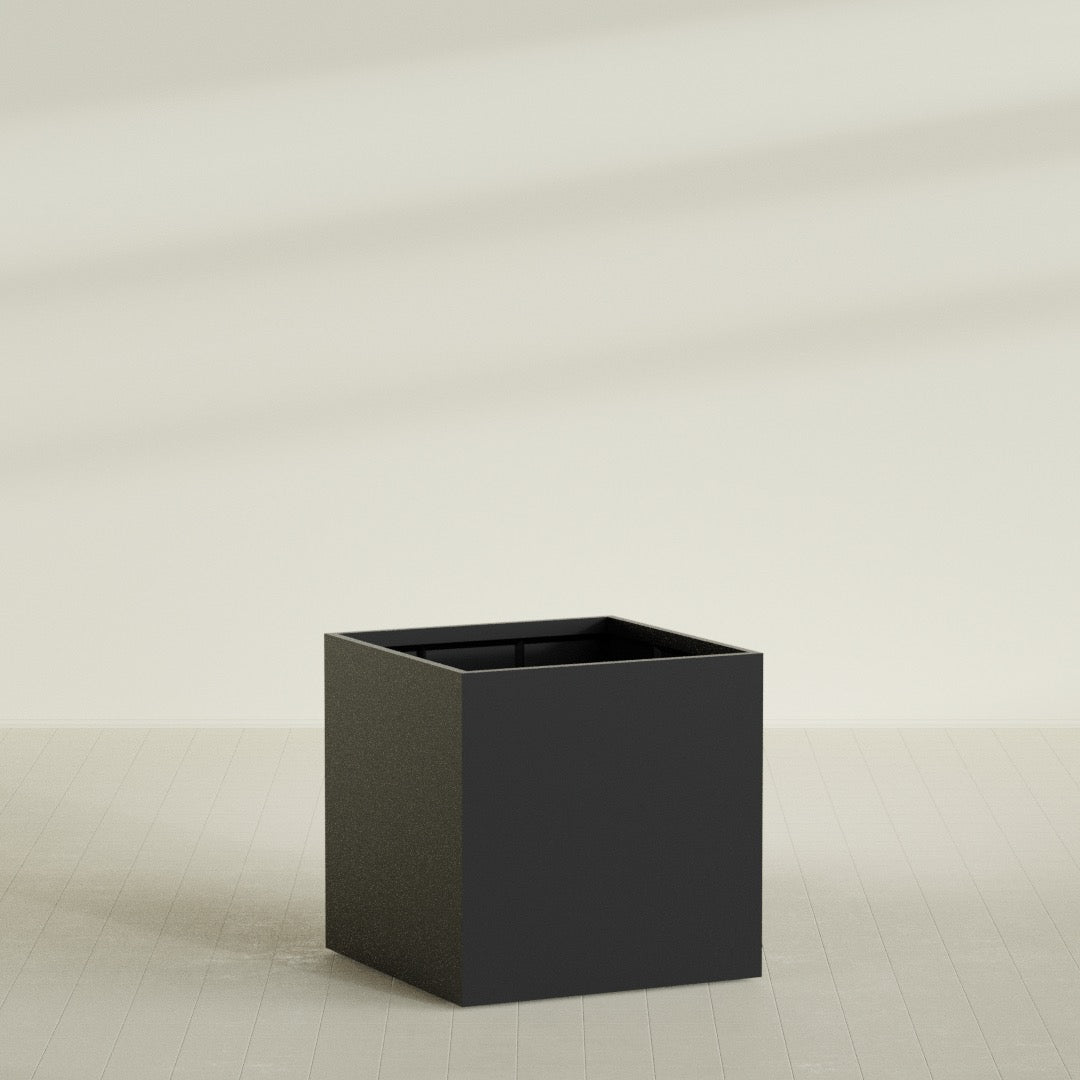 Montroy Cube Planter in Matte Black, 48", shown empty
