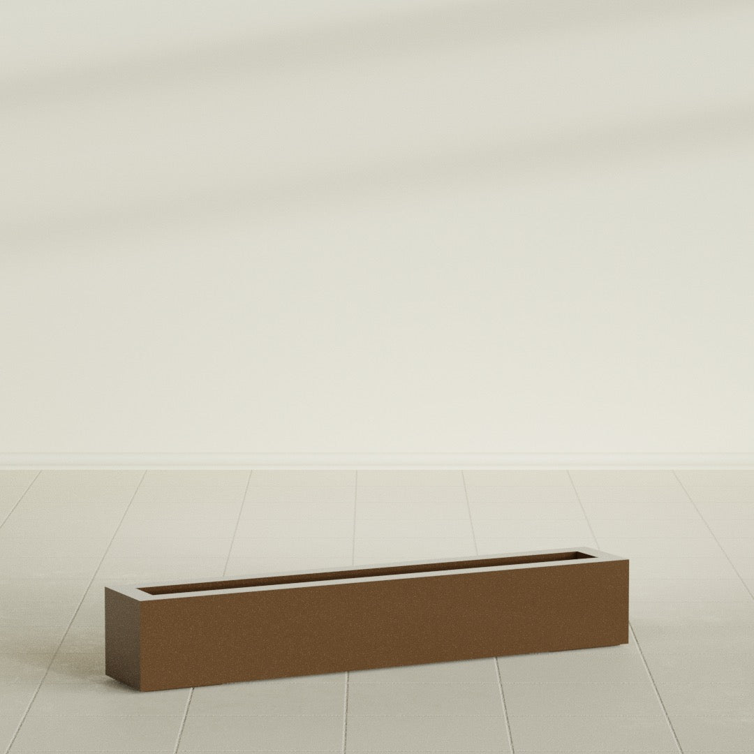 Salon Box Planter in Metallic Bronze, 48" Long, shown empty