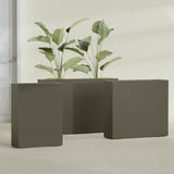 Amesbury Narrow Rectangular fiberglass planter in Matte Bronze, size range, in a sunlit interior