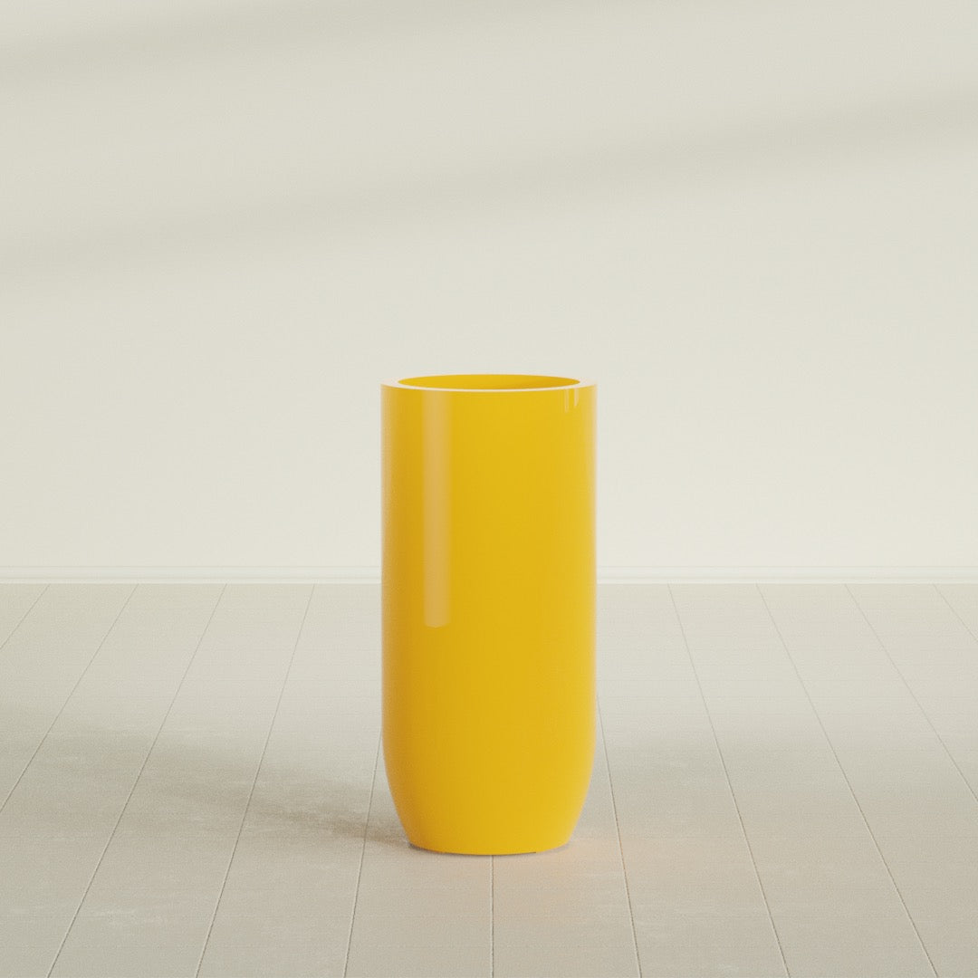 Saint Tropez Bullet Round Planter in Gloss Saffron, 20"D × 43"H, shown empty
