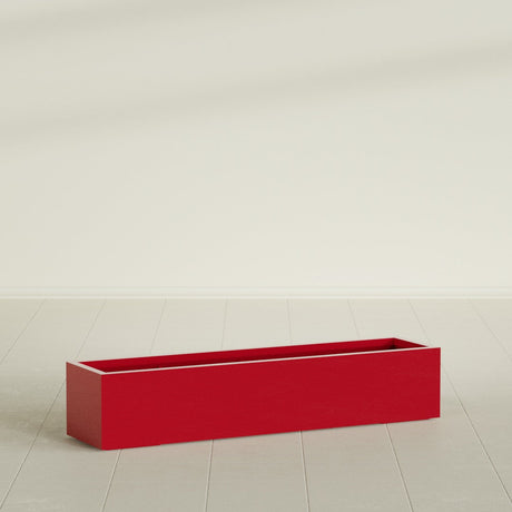 Cuba Low Rectangular Planter in Gloss Red, 60"L × 14"D × 12"H, shown empty