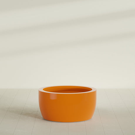 Casablanca Bowl Planter in Gloss Tangerine, 36"D × 18"H, shown empty