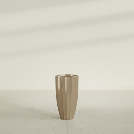 San Jose Tall Fluted Planter in Gloss Metallic Gold, 16"D × 30"H, shown empty