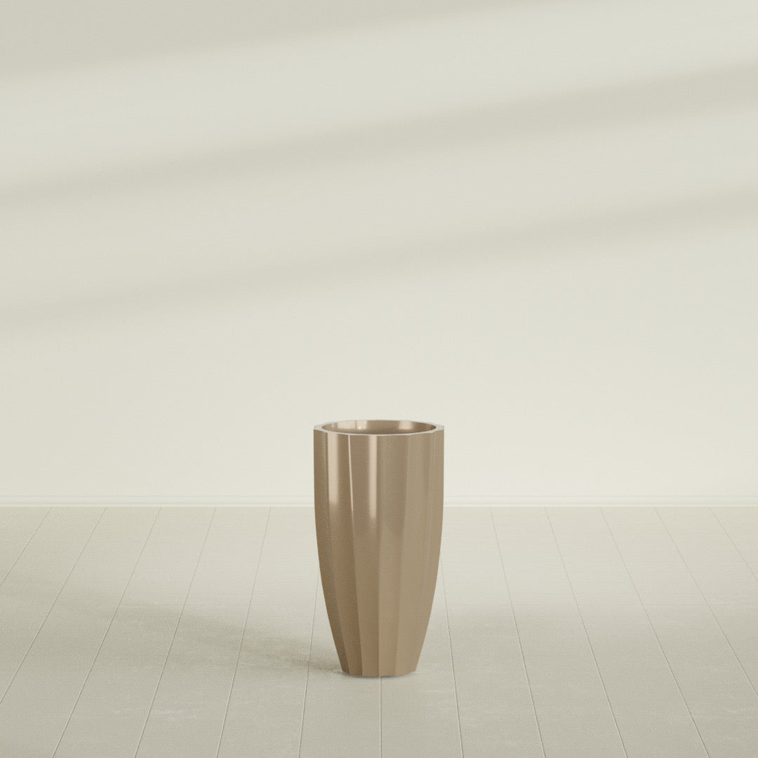San Jose Tall Fluted Planter in Gloss Metallic Gold, 16"D × 30"H, shown empty