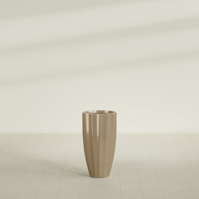 San Jose Tall Fluted Planter in Gloss Metallic Gold, 16"D × 30"H, shown empty