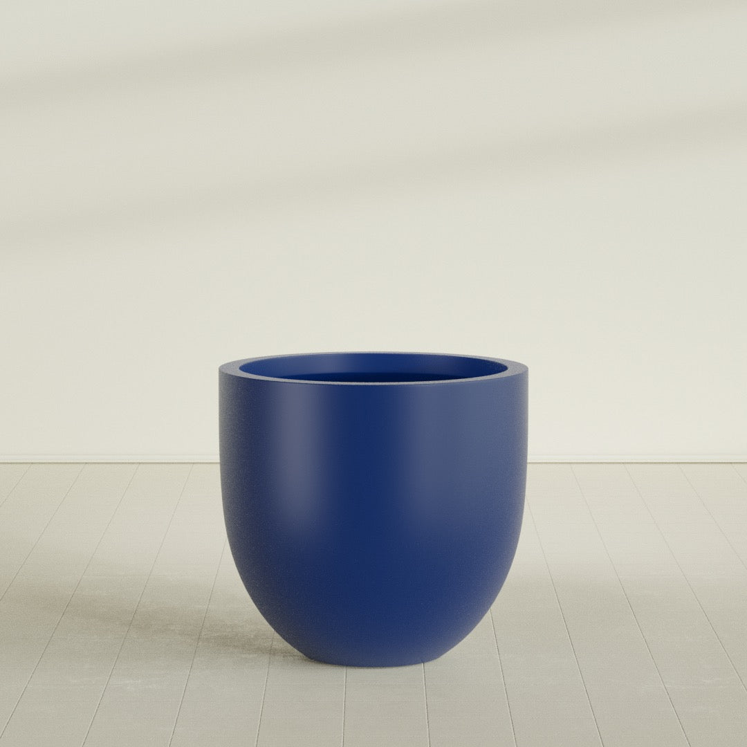 Alzira Bowl Planter in Matte Cobalt Blue, 36"D × 34"H, shown empty