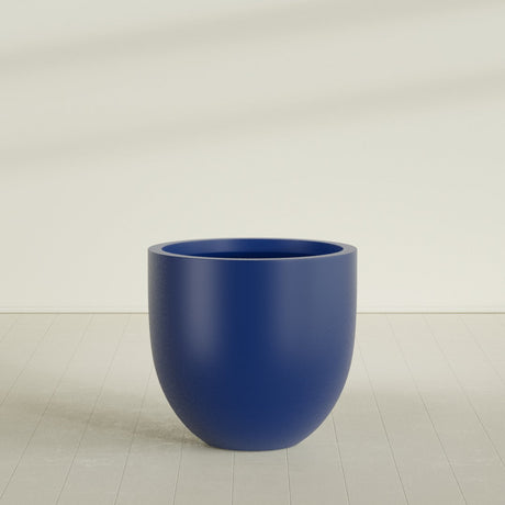 Alzira Bowl Planter in Matte Cobalt Blue, 36"D × 34"H, shown empty